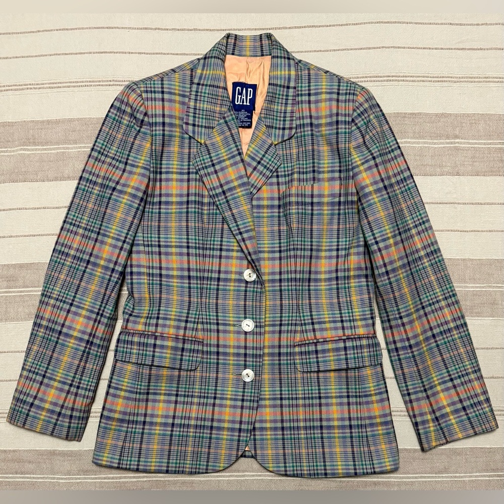 90s early Y2K prep coquette dark academia punkcore GAP vintage plaid blazer XS - Picture 1 of 5